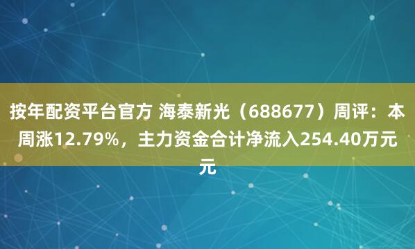 按年配资平台官方 海泰新光（688677）周评：本周涨12.79%，主力资金合计净流入254.40万元
